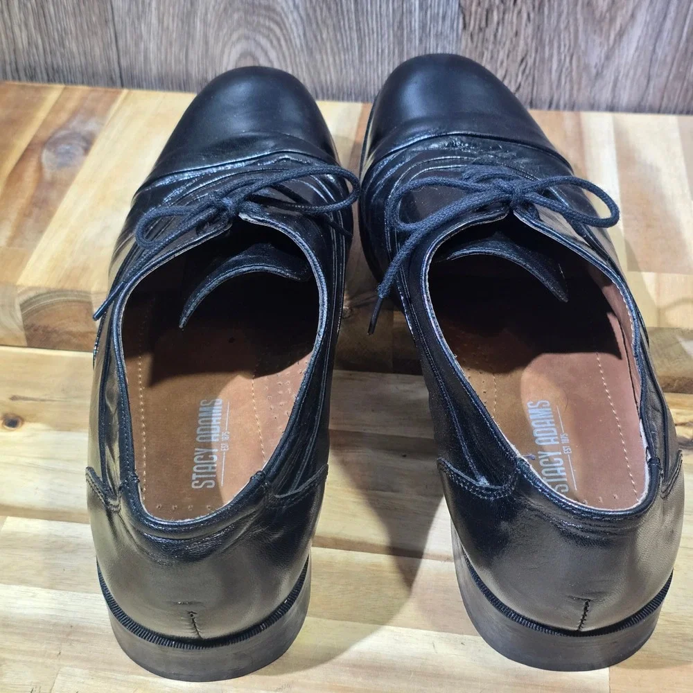 STACY ADAMS Mens Black Leather‎ Oxford Dress Shoes Lace Up 12W Wide